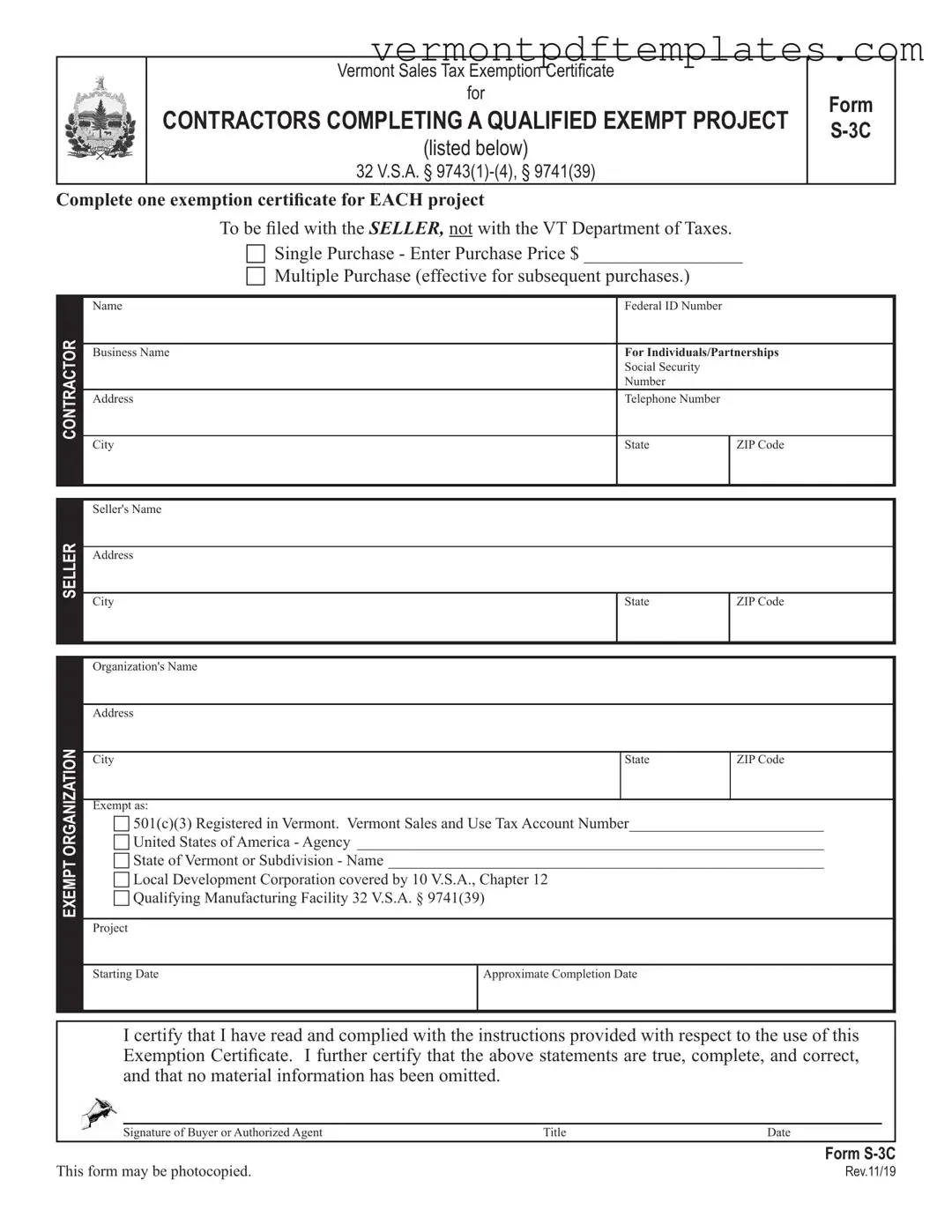 Printable S 3C Vermont Template
