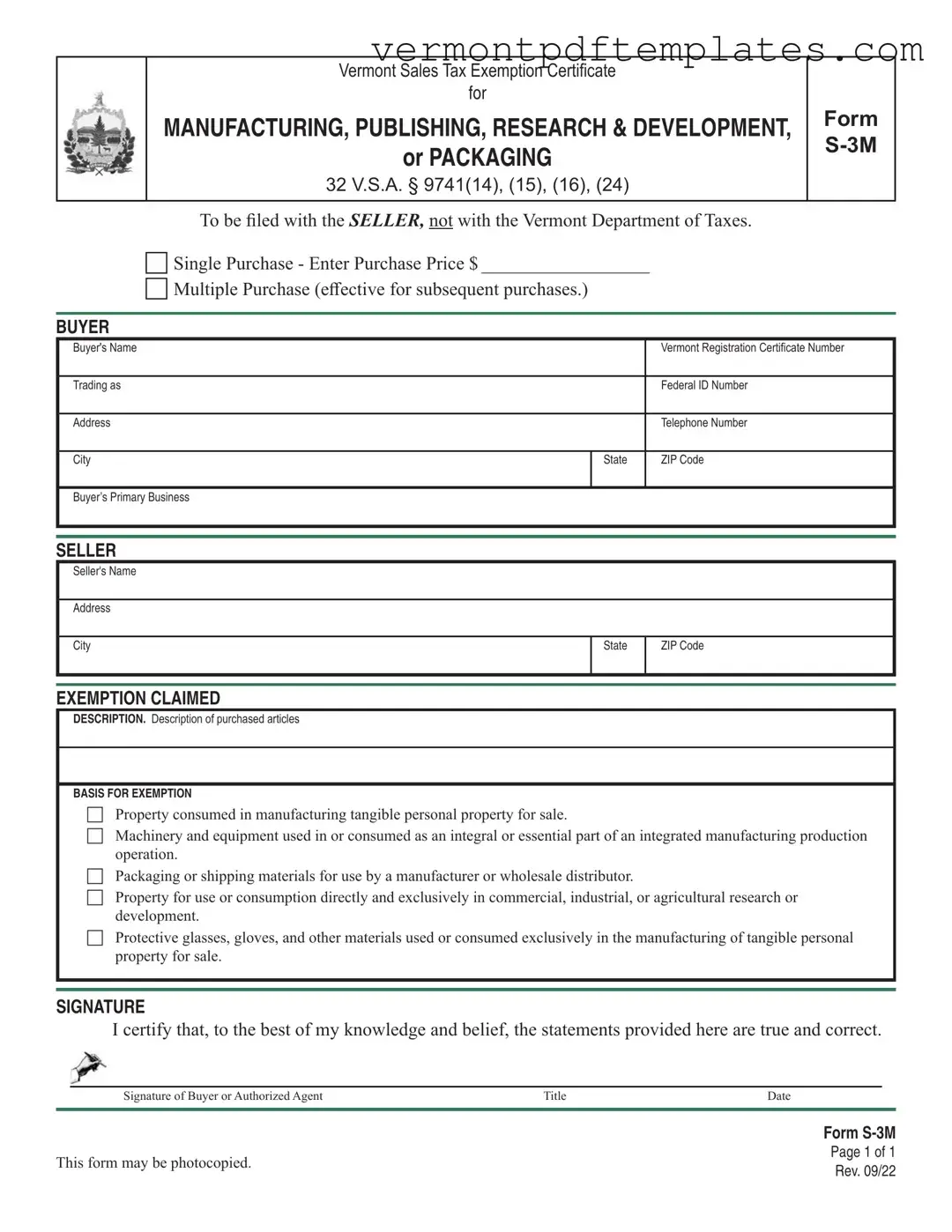 Printable S 3M Vermont Template