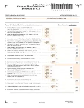 Printable Vermont Bi 472 Template