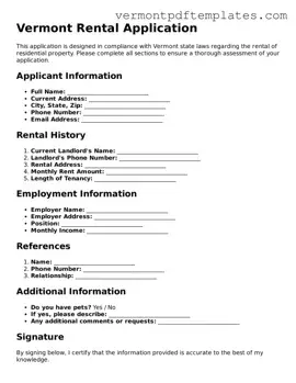 Rental Application Template for Vermont State