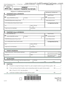 Printable Vermont Pt 172 S Template