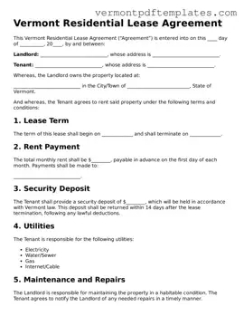 Residential Lease Agreement Template for Vermont State