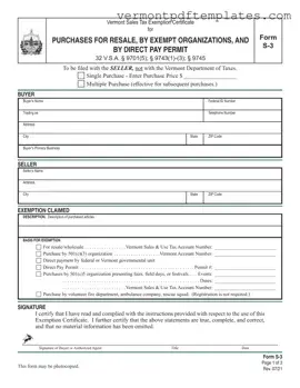 Printable Vermont S 3 Template