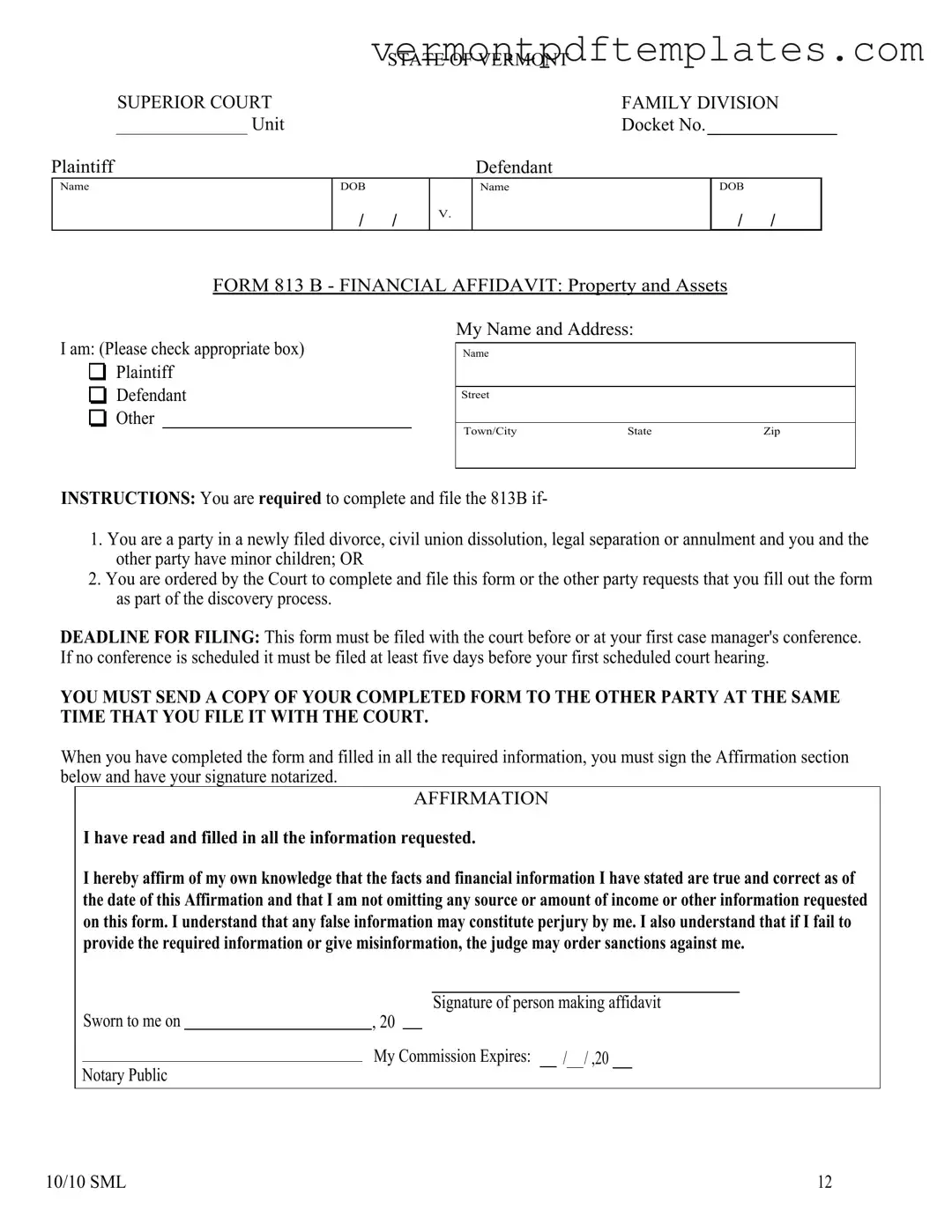 Printable Vermont 813B Template