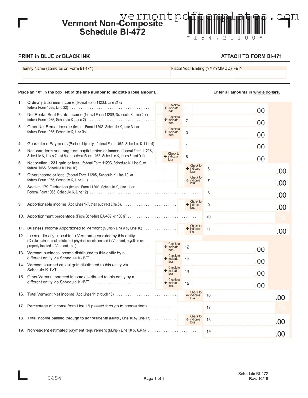Printable Vermont Bi 472 Template