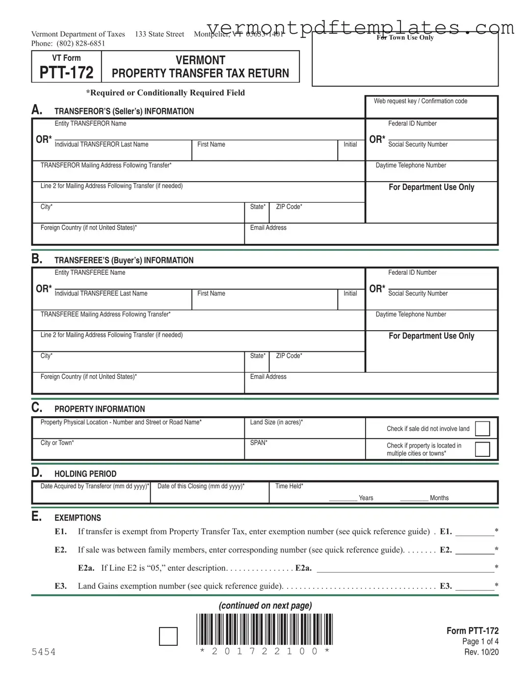 Printable Vermont Pt 172 S Template