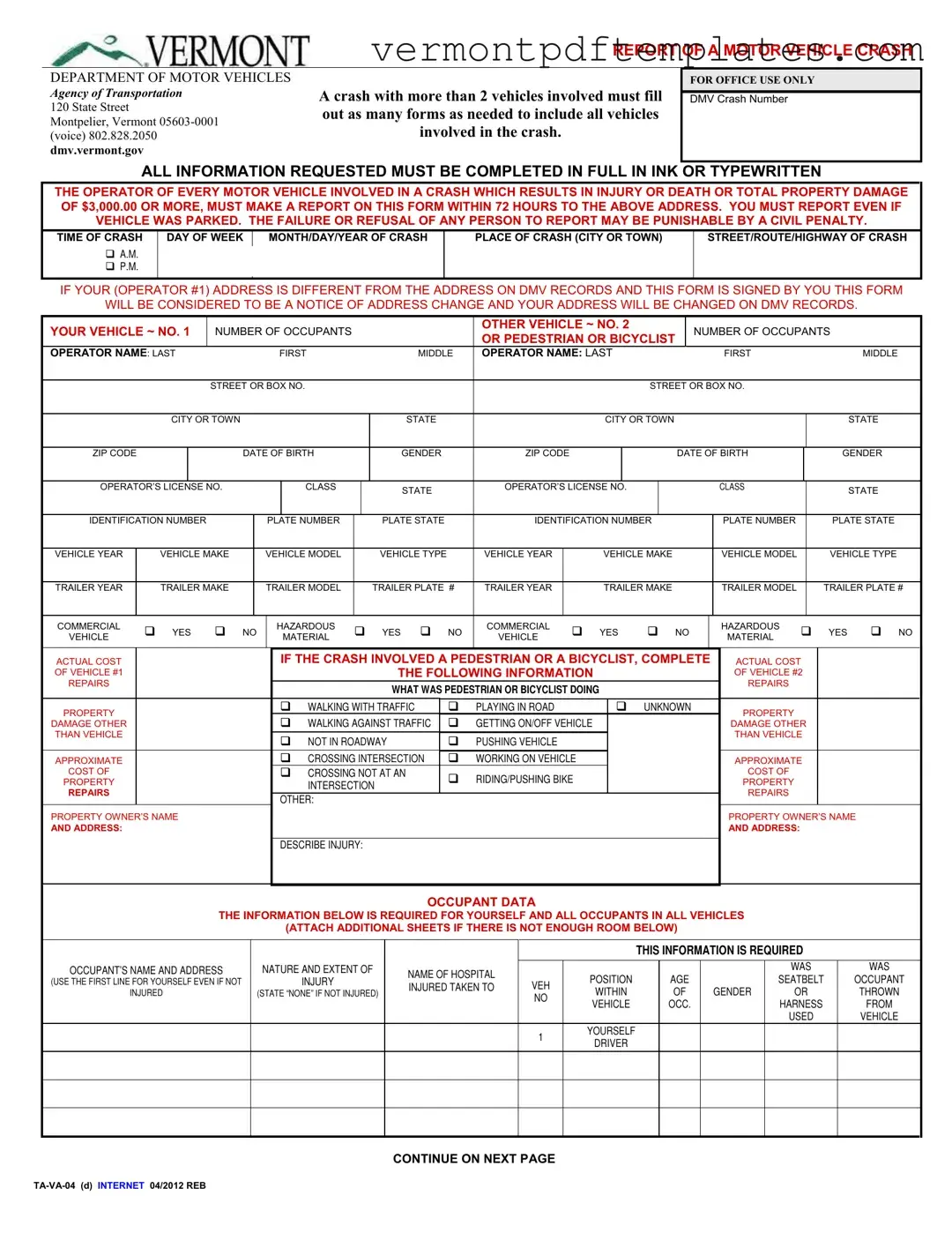 Printable Vermont Report Template